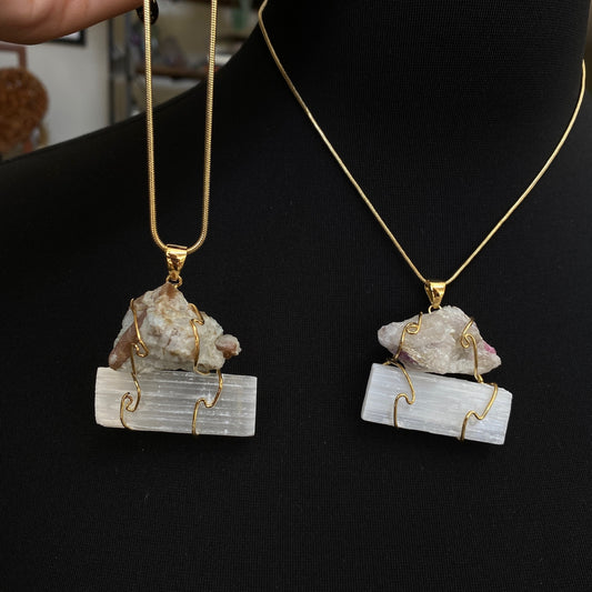 Watermelon Tourmaline & Selenite Stack Necklace